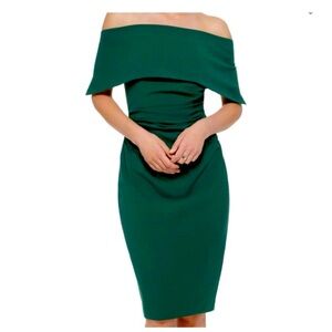 Vince Camuto Off Shoulder Midi Cocktail Dress Emerald Green